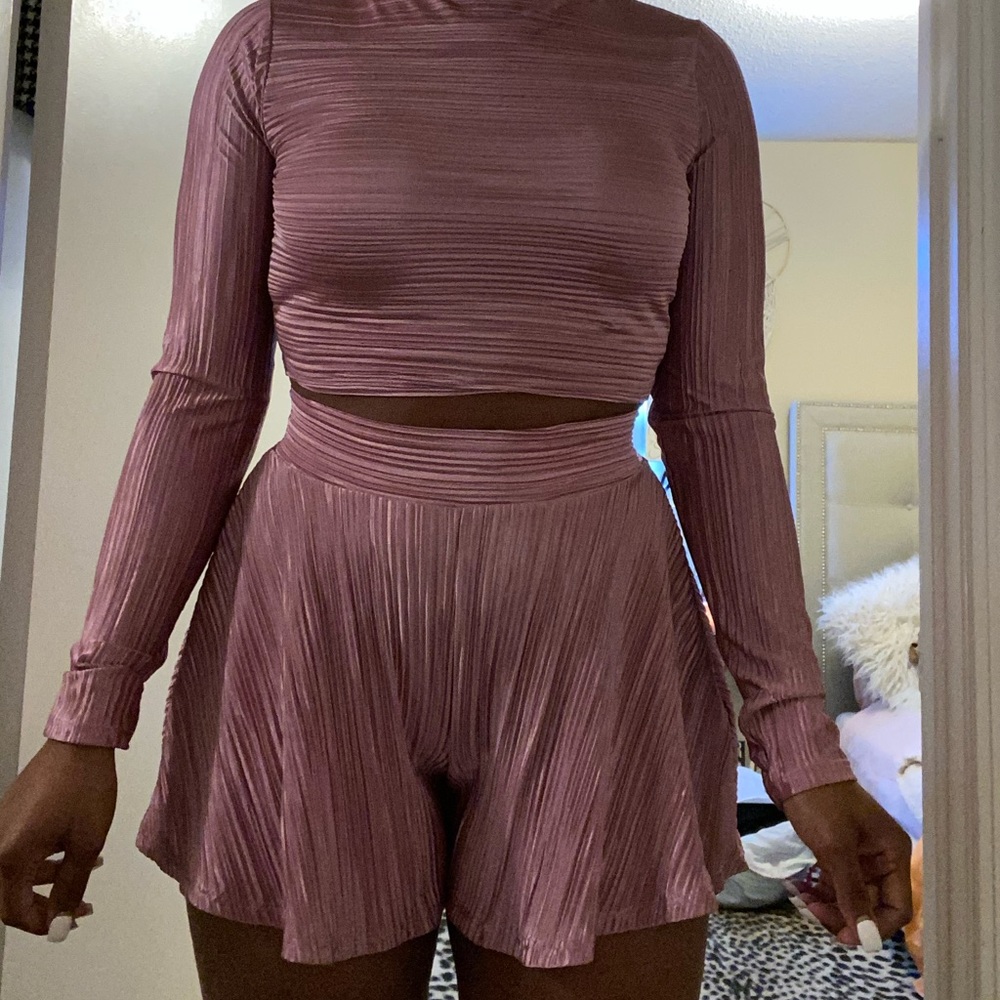 two piece metallic outfit